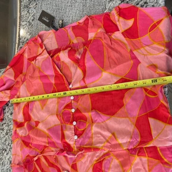 SMOCKED MAXI DRESS Sz 3XL PINK/ORANGE TIERED 3/4 Sleeve BOHO CHIC 100% RAYON - Picture 5 of 16